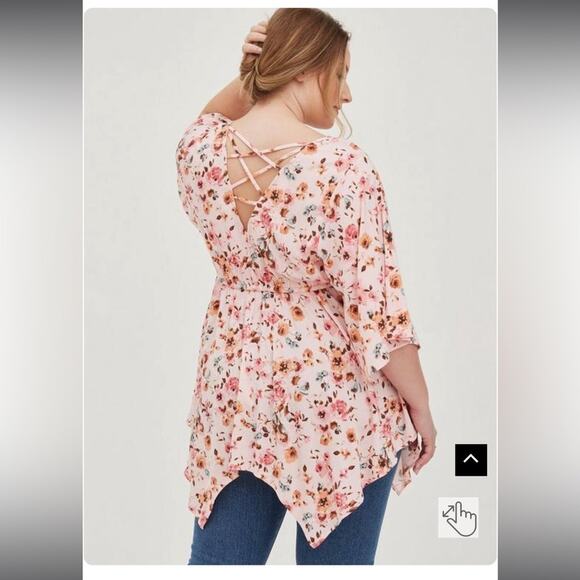 Torrid Babydoll Stretch Challis Dolman Sleeve Tunic Top Floral Pink Boho 1X - Picture 2 of 13
